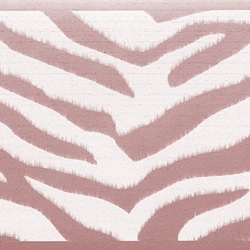 Dundee Deco DDAZBD9436 Peel and Stick Wallpaper Border - Abstract Pink White Zebra Print Wall Border Retro Design, 15 ft x 7 in (4.57m x 17.78cm), Self Adhesive