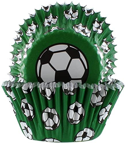 Baked with Love Fußball-Backförmchen, 50 mm, foliengefütterte Backförmchen, fettdichte Cupcake-Förmchen für Geburtstag, Feier, Party, 25 Stück, grün (686973)