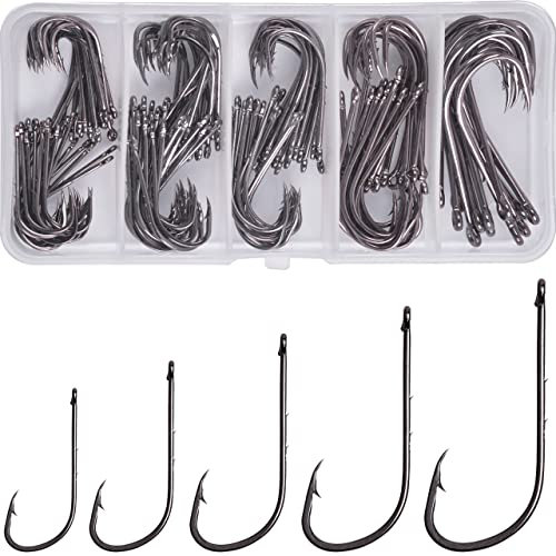 Baitholder Fishing Hooks Set, 150PCS Barbed Beak Bait Holder Hooks Long Shank 2 Barbs Fishing Hook Offset Jig Fishing Hooks for Saltwater Freshwater