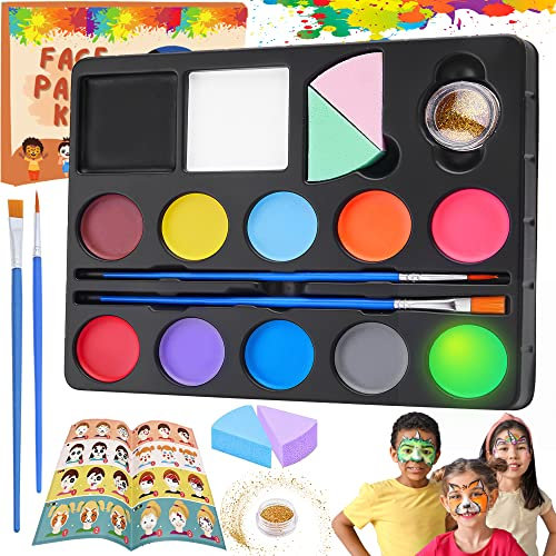 Lubibi Kinderschminke Set,Schminkset für Kinder,Professionelle Schminkfarben,Schminkpalette,12 Farben,1 Glitterpuder,Halloween-Make-up-Set,Fasching Gesichtsfarben für Fasching Geburtstag Geschenk