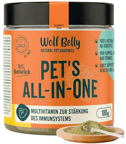Wolf Belly - 8-in-1 Vitamine für Hunde und Katzen 100% Natürlich (180 g) | Multivitamin & Mineralien-Komplex, Stärkt das Immunsystem, Sorgt für Vitalität, Knochenschutz, Produziert in Spanien