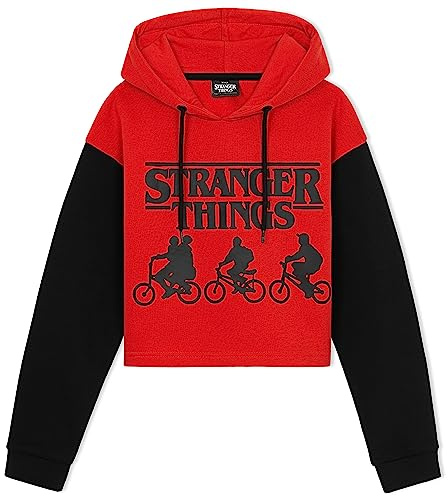 Stranger Things Hoodie Teenager Mädchen Crop Pullover Mädchen 9-16 Jahre Cropped Hoodie Mädchen Teenager Kapuzenpullover (Rot/Schwarz, 13-14 Jahre)