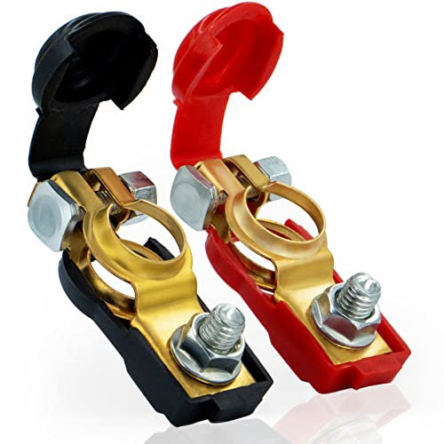 2 Pcs Battery Terminal Connecter, Positive and Negative, 1 Pair Cable End Connector Set, with Anti-Corrosion Plactic Cover, Brass Made, Auto Parts by KeeRoarin