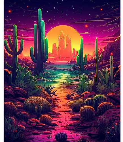 Tucocoo Kaktus Malen nach Zahlen Kits 40 x 50 cm Leinwand DIY Digitales Ölgemälde für Erwachsene mit Pinseln und Acrylpigment-Wüstenlandschaft Bunt Moderner Stil für Heimwanddekoration (ohne Rahmen)