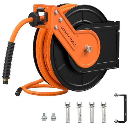 Giraffe Tools Retractable Air Hose Reel 50ft with Swivel Bracket 3/8