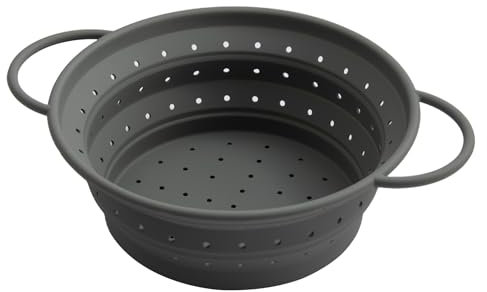 VIVIIHOO Passoire à pâtes Pliable de Peu encombrant, Facile à Nettoyer et Lavable au Lave-Vaisselle - Passoire en Silicone 21.5cm Gris - idéale pour la Cuisson et l’égouttage