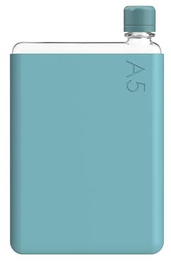 memobottle A5 (Brume de mer) - 25 oz (750 ml) - Bouteille, étui en silicone et couvercle | Bouteille d'eau fine pour sacs, à côté des livres et des ordinateurs portables | Tritan sans BPA