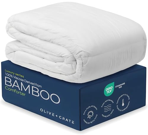Olive + Crate Cooling Down Alternative Comforter - Hypoallergenic King Size Duvet Insert Lightweight - All Seasons Plush Design Bamboo Comforter - 100% Bamboo Viscose Outer Cover - White 102x90