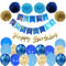 Ohighing Happy Birthday Blau Gold Geburtstag Party Deko Set Geburtstag Girlande Luftballons Blau Gold Ballons 6 Pompoms Geburtstagsdeko Män