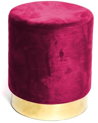 Tex Family - Pouf Repose-Pieds Cylindre en Velours Bordeaux | Elegance Intemporelle avec Bord Doré | Idéal Siège de Salon, Tabouret | Diamètre 32 cm, Hauteur 40 cm, Charge Max 150 kg