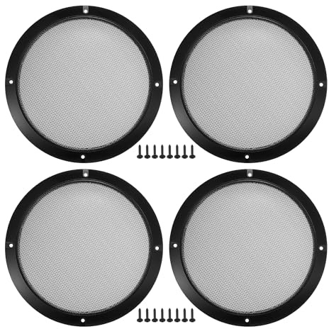A ABSOPRO Rejillas De Altavoz De 8 Pulgadas En Negro Brillante - 4 Pcs | Material: Hierro Y ABS, 16 Tornillos, Distancia Tornillos 204Mm, Diámetro Interno 181Mm, Externo 223Mm