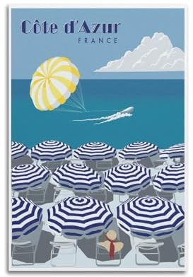 WALS Vintage-Reiseposter Frankreich, Côte d'azur dekorative Leinwand, Familienschlafzimmer, Kunstwerk, Bild, Gemälde, 60 x 90 cm