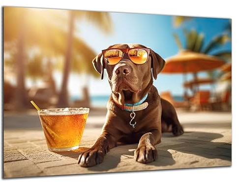 Munera Design - Bild 56x84 - Labrador Labbi am Strand Cocktail - Wand-Bilder Wohnzimmer
