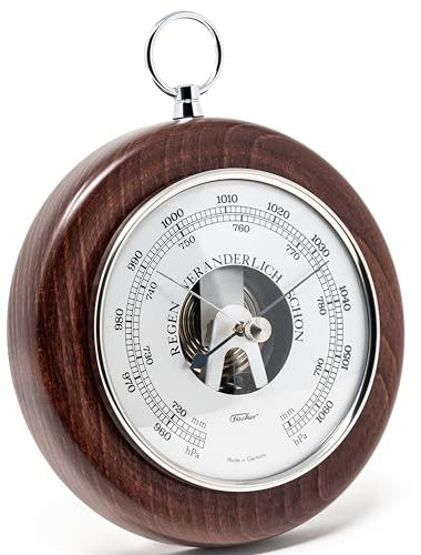Fischer 1366RS-22 - Barometro da 140 mm, con alloggiamento in vero legno tinto mogano – Made in Germany