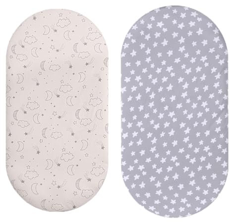 Satin Bassinet Sheets Set 2 Pack - Moses Bassinet Sheet for Baby Hair and Skin, Breathable Elastic Cozy Silky Bassinet Sheet for Rectangle, Hourglass, Oval Cradle or Bassinet Pad&Mattress