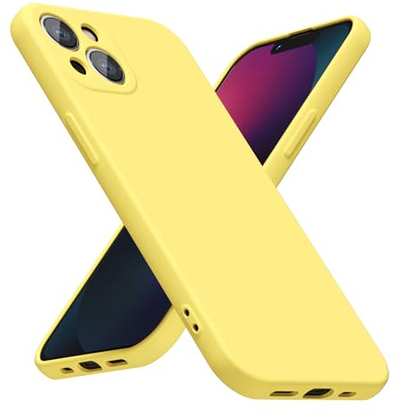 LoeoeL for iPhone 13 Mini Phone Case Silicone, Minimalist Ultra Thin Slim Soft Rubber Gel Solid Color Matte TPU Cute Case for Women Men, Girly Plain Aesthetic Design & Camera Cover Protection, Yellow