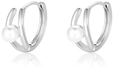 Oivzziy Creolen Ohrringe für Damen, 925er Sterling Silber Huggie Scharnier Creolen Kollokation Perle