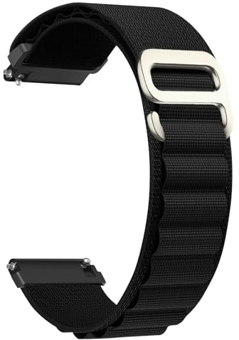 CeiBand Alpine Loop Nylon Armband Kompatibel mit 20mm 22mm, G-Haken Edelstahl Metall Schnalle Sport Uhrenarmband Herren Damen Ersatzband für 20mm 22mm -(20mm Schwarz)
