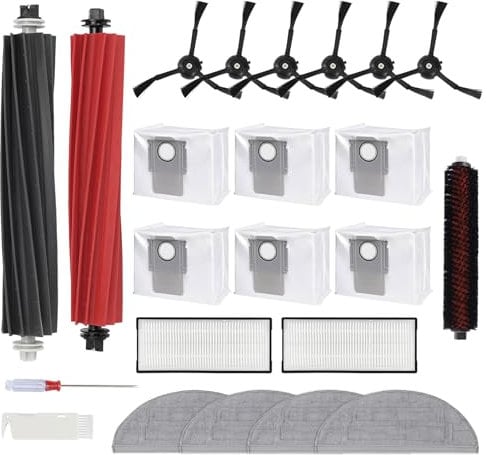 Kit d'accessoires de 23 pièces pour aspirateur robot Roborock S8 Pro Ultra, pièces de rechange, double brosse principale, brosses latérales, brosse de nettoyage, serpillère, filtre lavable, sacs à