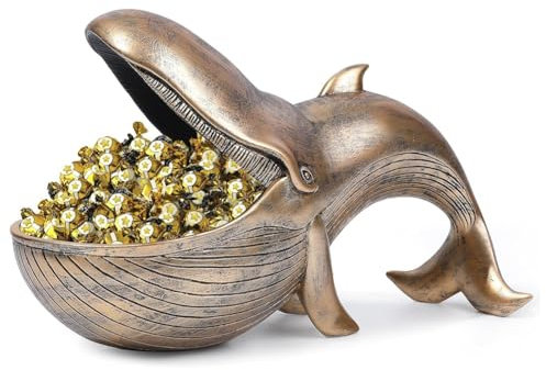 Booso Wal-Statue, Harz-Wal-Figur, Lustige Bonbonniere, Schlüsselschale für Den Eingangstisch, Skulpturentisch mit Großem Mund, Bronze