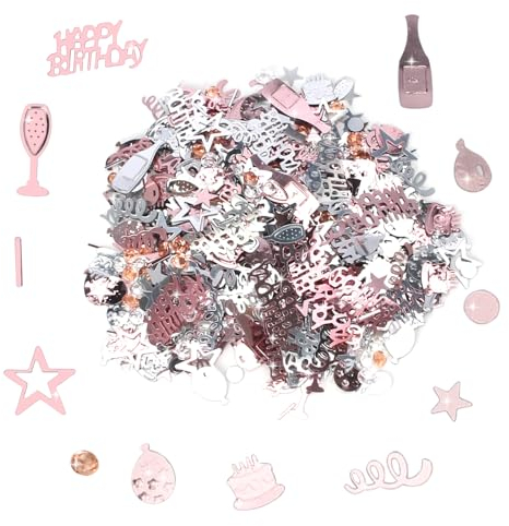Happy Birthday Stern Weinflaschen Konfetti, 200Stk Tischdeko Geburtstag Streudeko, Alles Gute zum Geburtstag Konfetti Dekorationen mit Diamanten, Mädchen Konfetti in Rosa Partydekoration für Hochzeit