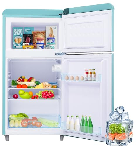 RCBDBSM Frigorifero retrò, Frigorifero Doppia Porta Superiore e Inferiore, Volume Totale 72 Litri, con Volume congelatore 21 Litri, 120 kWh/Anno, Luce LED. Disponibile in Diversi Colori,Blue