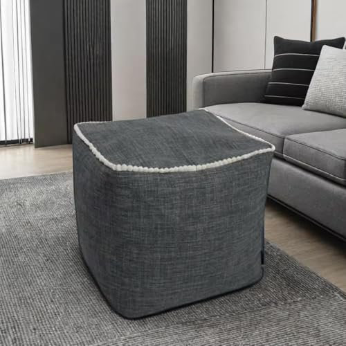 Louis Donné Ungefüllter Ottoman Pouf Bezug, Pouf Ottoman Fußstütze Fußhocker, kleine Sitzsackwürfel zur Aufbewahrung, weiche handgewebte Fußstütze mit weißen Paspelierkontaktnähten, Poufs für