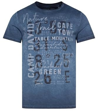 Camp David Herren Rundhalsshirt Oil Dyed mit Label Print Blue Navy M