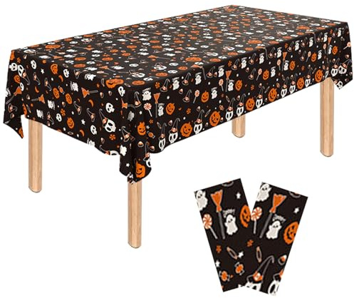POPOYU 2 Stück Halloween Tischdecke Folie Halloween Deko,54x108 Zoll Rechteckige Ausmal Tischdecke,Gruseliger Kürbis Spinnennetz Tischdecke für Feiertags Dinner Tischdekor,Halloween Partyzubehör