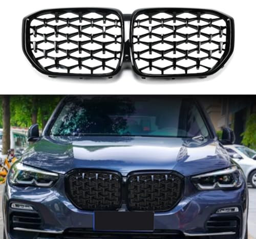 WLFgxr Kühlergrille Passend für BMW New X5 G05 2019-2024, Front Nieren Kühlergrill Gitter Schwarz Glanz Kühler Front Doppel Rippen Grill Links Rechts