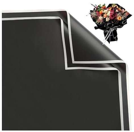 20 Blatt Blumen Papier Mit Band,Blumenpapier Für Geschenkverpackungen,Wasserdicht Wrapping Paper,Blumenstrauß Geschenkpapier,Blumen-Geschenkpapier Für Bastelarbeiten,Schwarz,58x58CM,Kiuiom