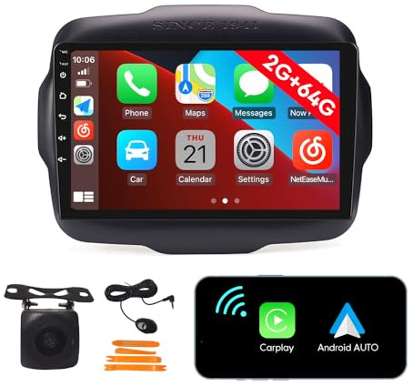[2G 64G] Android Car Stereo FM Radio Carplay Android Auto 9 Touchscreen Headunit Media Player with Backup Kamera Für Jeep Renegade 2016 2017 2018 2019 2020