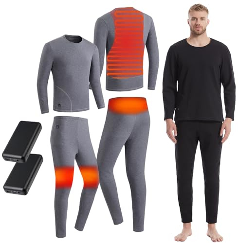 TOVCHEI Men Electric Heated Thermal Underwear Set with Battery, USB Heated Pants and Shirt for Winters Outdoor Work Sports,Gray,5XL