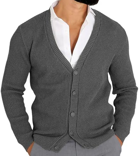 Tobysper Strickjacke Herren V Ausschnitt Leichte Elegant Winterjacke Leicht Button Down Cardigan Pullover Atmungsaktiv Untermantel Langarm Klassischer Mantel Ärmeln Freizeithemd