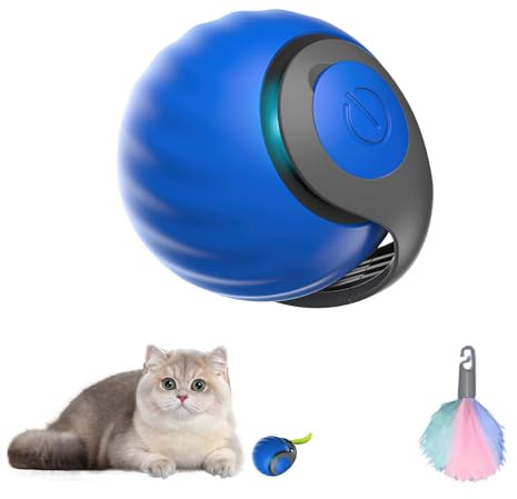 Interactive Cat Toy, Automatic Moving Cat Toy Ball, 2024 New Cat Toys for Indoor Cats Adult, Two Speed Adjustment and Smart Mode, USB Rechargeable Smart Cat Toys Ball, Smart Cat Ball (Blue)