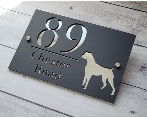 Letrero personalizado con número de casa para exteriores, letrero de casa de perro, moderno cortado con láser, acrílico 3D, placa de pared exterior de casa de perro, negro mate, letrero de dirección