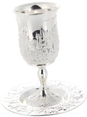 FytStycale Gobelet Gobelet avec Soucoupe avec Soucoupe Gobelet Coupe Kiddouch pour Shabbat Pâque, Argent