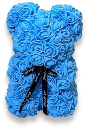 Passionefiori.it Orso di Rose con cuore rosso 25cm, fatto con Rose, già confezionato regalo per San Valentino, orsetto per fidanzata, Amica, orsacchiotto, teddy bear in Italia (Celeste, 25cm)