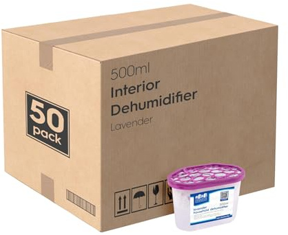 Harbour Housewares Dehumidifier 500ml Pack of 50 - Lavender - Interior Condensation Moisture Remover Mildew Absorber for Damp, Mould, Kitchen, Caravan, Car, Home, Bedroom, Wardrobe, Garage, Basement