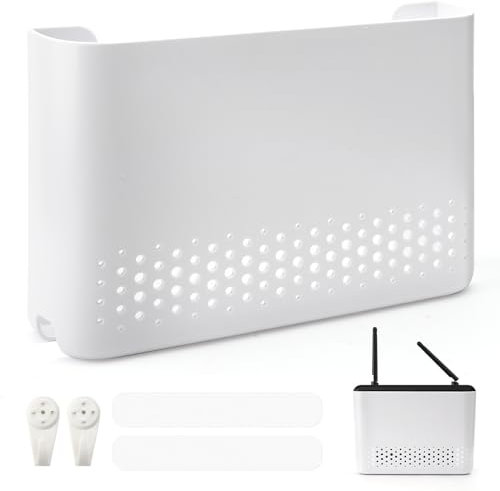 APOMOONS Caja Router Pared, Ocultar Router WiFi, Armario Ocultar WiFi Box de Almacenamiento TV Cable Esconder Pared Estante para Dormitorio Salón Oficina Blanco 25.6 * 17 * 5.4cm