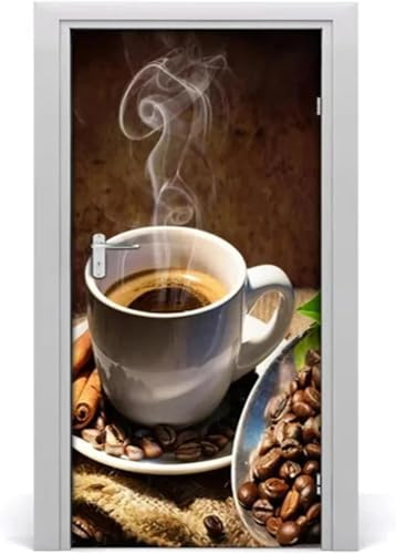 Türbekleben Kaffee Türtapete, Selbstklebend TürPoster Kaffee Türbilder, 3D Fototapete Türfolie Poster Tapete Türaufkleber Tür Tapeten 77 x 200 cm q.2473