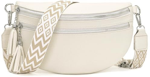 LANXINGLUO Bauchtasche Damen beige umhängetasche Damen mittelgroß Crossbody Bag Mit Kreditkartenfach und 2 Schultergurten Bags for Women
