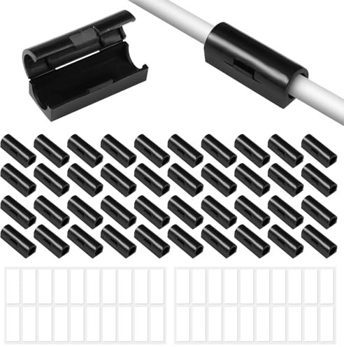 Pack of 40 Self-Adhesive Cable Clips, Cable Clips with Underlay, Self-Adhesive Cable Clips, Cable Holder, Black, Self-Adhesive Desk Cable Management, Cable Clips, for Home, TV, Computer (Black)