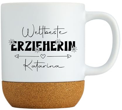 LIEBTASTISCH - Erzieherin Geschenk - Tasse mit Deckel - Personalisiert mit Namen - Abschiedsgeschenk - Abschied - Wunschnamen - Kindergarten