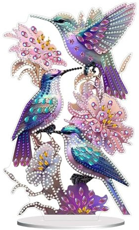 Kit diamond painting 5D, Ornamento da Tavolo Colibrì con Cristalli, Decorazione per Scrivania e Regalo Fai-da-Te, Arte con Diamanti per Adulti e Bambini,Kit di Pittura Diamante per Decorazioni Casa