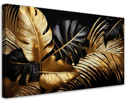 Feeby Wandbilder - Bilder Schlafzimmer - Goldblatt Glamour Loft - 100x50 1tlg - Wohnzimmer Bild Groß - Wohnungs - Foto Geschenk - Leinwand Wall Art - Wand Deko
