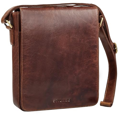 STILORD 'Cosmo' Vintage Ledertasche Herren Umhängetasche Mittel-Groß Messenger Bag Kompakt für 12 Zoll Tablet Schultertasche Männer Herrentasche Crossbody Bag Echtleder, Farbe:kara - cognac