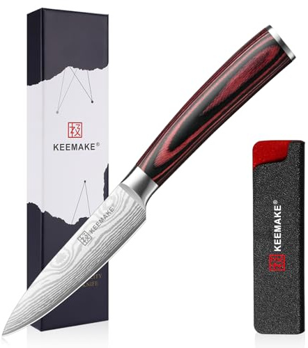 KEEMAKE Couteau Office 9 cm, Couteau Cuisine d'Office Professionnel avec Fourreau de Lame, Couteaux en Acier Inoxydable pour Éplucher et Découper Fruit