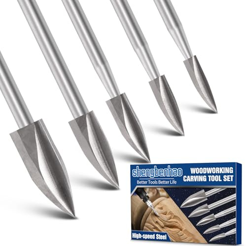 shengbenhao 3MM Schaft Holzschnitzwerkzeuge, 5 Stück HSS Gravierwerkzeug | für Dremel Rotationswerkzeuge, Gravierwerkzeug Werkzeuge Bohrer-Set für Holz Bohren, Ätzen, Gravieren, DIY-Handwerk