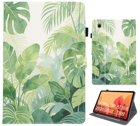 Bemoloon Tablet Funda para Samsung Galaxy Tab A7 10.4 2020/2022 T500/T509 en Cuero PU - Colores Vibrantes & Diseños Elegantes, Activación/Reposo Automático, Monstera
